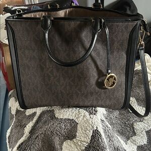 Michael Kors Black and Brown Signature Logo Shoulder Bag